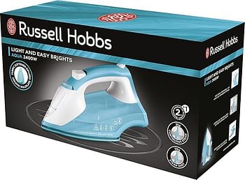 Russell Hobbs Light and Easy Brights Steam Iron Colourful Design with 2x More Durable Soleplate 115g Steam Shot and 35g Continuous Steam 26482 - Aqua