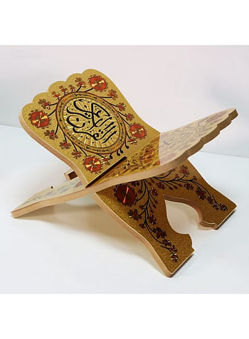 Muslim Al Quran Rehal Stand, Foldable Wooden Holder for Holy Books, Prayers Shelf for Eid, Ramadan, Religious Gift - Blue