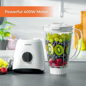 Geepas GSB44027 500W 2 in 1 Multifunctional Blender | Stainless Steel Blades, 2 Speed Control with Pulse | 1.5L Jar, Interlock Protection| Ice Crusher, Chopper, Coffee Grinder & Smoothie Maker