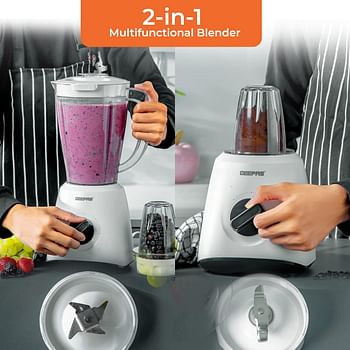 Geepas GSB44027 500W 2 in 1 Multifunctional Blender | Stainless Steel Blades, 2 Speed Control with Pulse | 1.5L Jar, Interlock Protection| Ice Crusher, Chopper, Coffee Grinder & Smoothie Maker