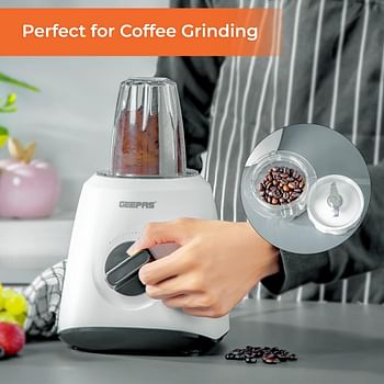 Geepas GSB44027 500W 2 in 1 Multifunctional Blender | Stainless Steel Blades, 2 Speed Control with Pulse | 1.5L Jar, Interlock Protection| Ice Crusher, Chopper, Coffee Grinder & Smoothie Maker