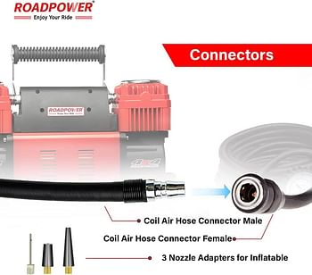 ROADPOWER Dual Cylinder Car Air Compressor Ultra Extreme 4x4 Tire Super Air Flow Portable 300 Litter-Mints 150 PSI 12V Tire Inflator for Car,Truck, Bicycle & Other Inflatables With Carry Bag Color RED