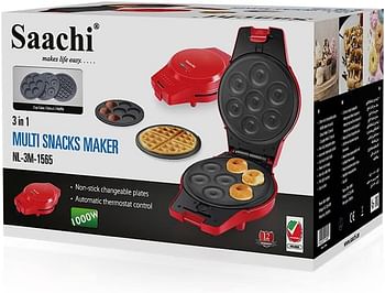 Saachi 3 In 1 Waffle Donut and Cupcake Maker NL-3M-1565-RD