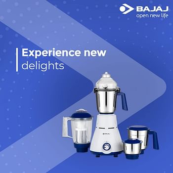 Bajaj Rex 750W Mixer Grinder, White/Blue