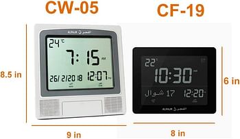 AlFajr Azan Clock CF-19 Black- Automatic Athan Five Times in 5 Different Voices - Simplified Manual for USA Cities - Black