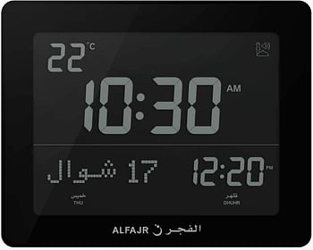 AlFajr Azan Clock CF-19 Black- Automatic Athan Five Times in 5 Different Voices - Simplified Manual for USA Cities - Black