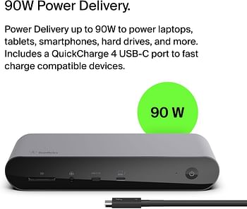 Belkin Thunderbolt 4 Dock Pro, Single 8K @ 60Hz, Dual 4K Display Compatible, 2 X Thunderbolt 4 Port, 2 X Hdmi Port, 90W Power Delivery Pd, Audio In/Out, Compatible With Macbook Pro, Xps, And More