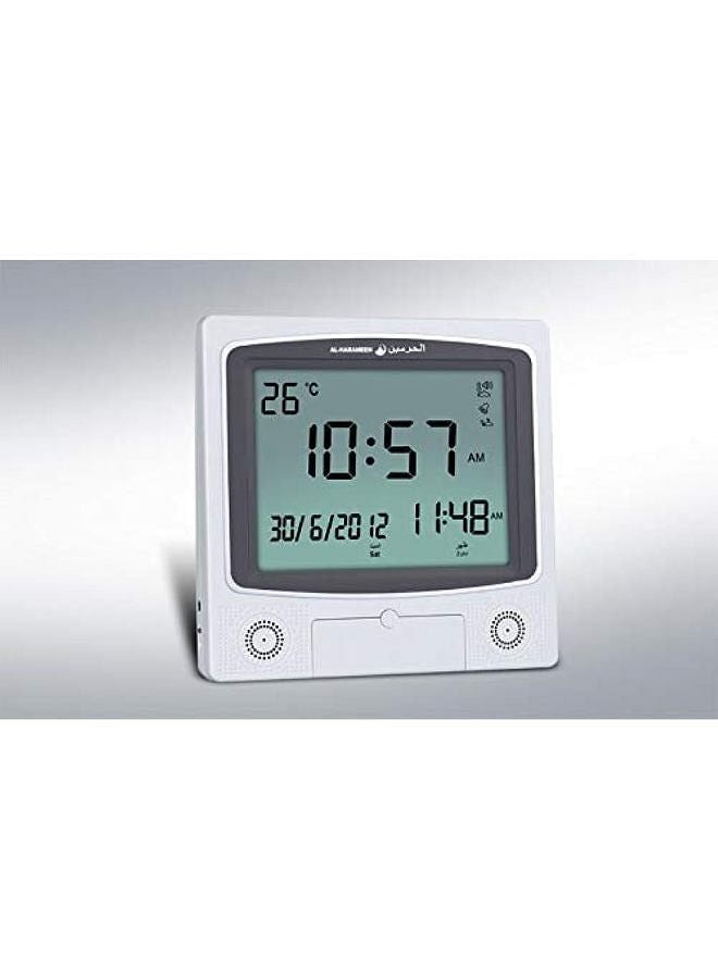 Digital Azan Table Alarm Clock Silver/Black 22.5x21.5cm