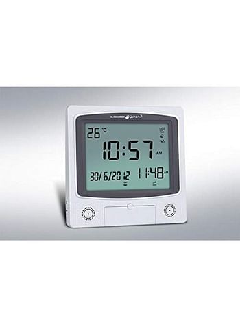 Digital Azan Table Alarm Clock Silver/Black 22.5x21.5cm