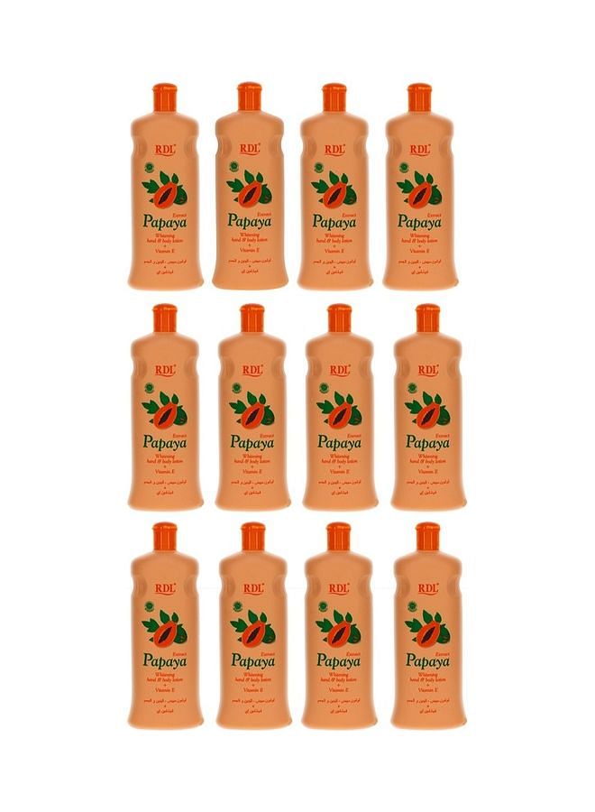 Pack of 12 Extract Papaya Whitening Hand and Body Lotion + Vitamin E 600ml