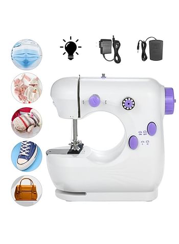 Mini Sewing Machine Multifunction Electric Micro-Sewing Machin eAdjustable 2-Speed Double Thread with Lights and Cutter Foot Pedal for Household Travel Beginner DIY Face Mask White 20.0x19.0x10.0cm