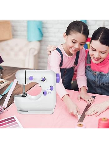 Mini Sewing Machine Multifunction Electric Micro-Sewing Machin eAdjustable 2-Speed Double Thread with Lights and Cutter Foot Pedal for Household Travel Beginner DIY Face Mask White 20.0x19.0x10.0cm