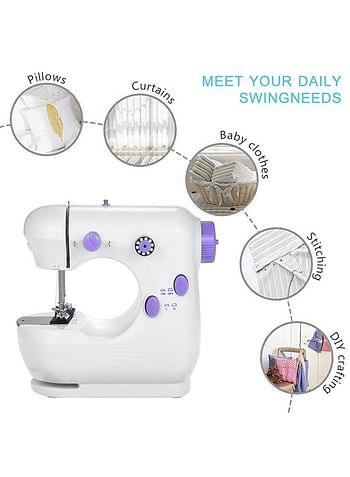 Mini Sewing Machine Multifunction Electric Micro-Sewing Machin eAdjustable 2-Speed Double Thread with Lights and Cutter Foot Pedal for Household Travel Beginner DIY Face Mask White 20.0x19.0x10.0cm