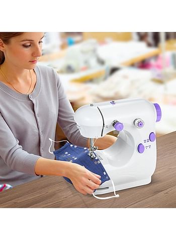 Mini Sewing Machine Multifunction Electric Micro-Sewing Machin eAdjustable 2-Speed Double Thread with Lights and Cutter Foot Pedal for Household Travel Beginner DIY Face Mask White 20.0x19.0x10.0cm