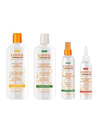 Cantu 4-Piece Moisturizing Shampoo, Conditioner, Leave In Conditioning Mist And Hair And Scalp Oil Set