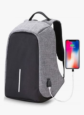 Anti-theft Laptop Notebook Backpack With USB Charging Port Grey/Black