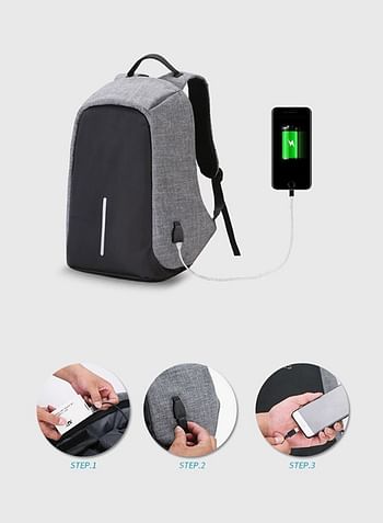 Anti-theft Laptop Notebook Backpack With USB Charging Port Grey/Black