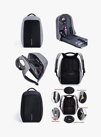 Anti-theft Laptop Notebook Backpack With USB Charging Port Grey/Black