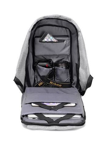 Anti-Theft Unisex Laptop Notebook Backpack Travel School Bag With USB Charger Port Grey/Black