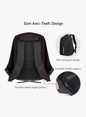 Anti-Theft Laptop Backpack With USB Charging Port Black