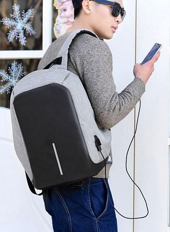 Waterproof Anti Theft Laptop Backpack With USB Charger Outlet Grey/Black