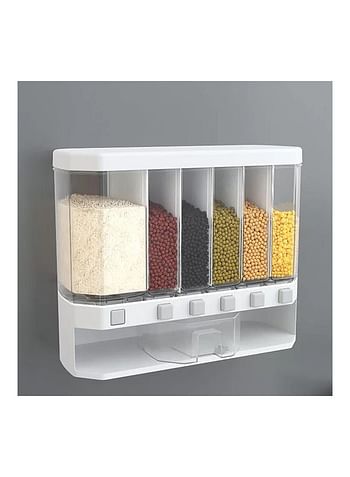 Multi Compartment Wall Mounted Dry Food Dispenser Clear/White 23.5x39x16.6cm