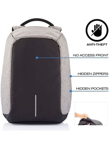 Anti-Theft Waterproof Backpack With USB Charging Port Grey/Black