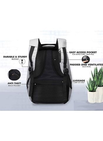 Anti-Theft Waterproof Backpack With USB Charging Port Grey/Black