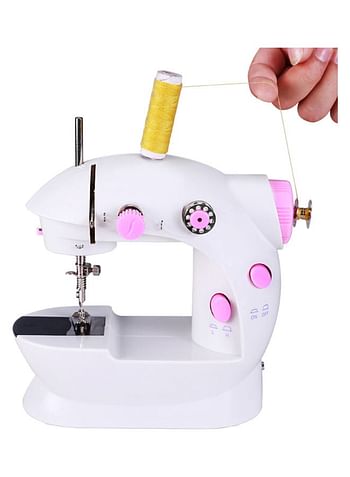 Mini Sewing Machine with Foot Pedal and Accessories Pink/White