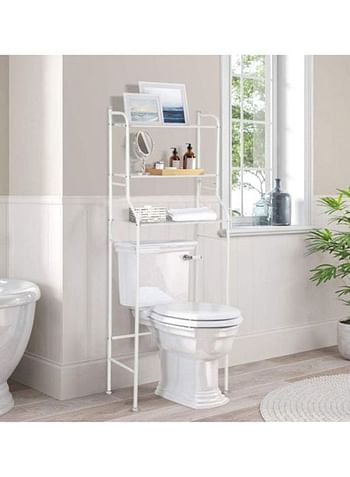 Metal Toilet Cabinet Shelf Organizer Holder White 166x25x68cm