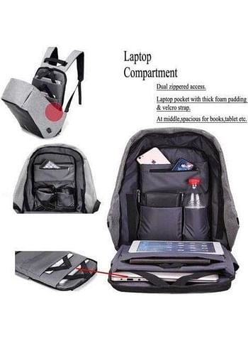 Laptop Backpack Antitheft Water Resistant Business With Usb Charging Port/Headphone Holefit Most Grey