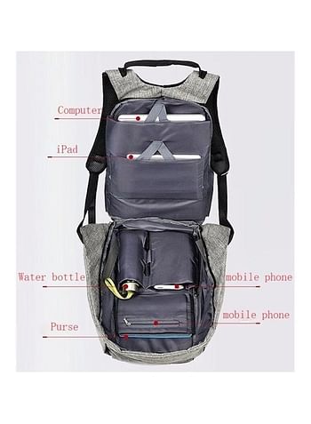 Anti-Theft Backpack With USB Charging Port Grey/Black