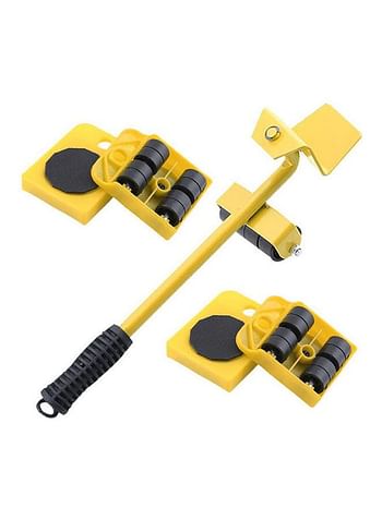 Furniture Mover Tool Set Furniture Transport Lifter Heavy Stuffs Moving Tool 4 Wheeled Mover Roller And 1 Wheel Bar Hand Tools Set Yellow 10x10x35cm