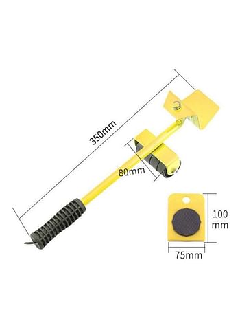 Furniture Mover Tool Set Furniture Transport Lifter Heavy Stuffs Moving Tool 4 Wheeled Mover Roller And 1 Wheel Bar Hand Tools Set Yellow 10x10x35cm