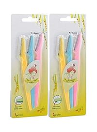 Pack Of 6 Eyebrow Razors Pink/Yellow/Blue