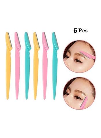 Pack Of 6 Eyebrow Razors Pink/Yellow/Blue