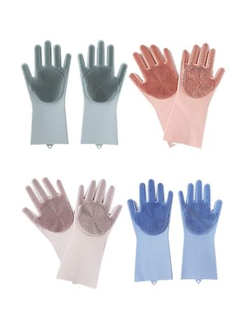 4-Piece Silicone Cleaning Gloves Multicolour 34 x 18.5cm