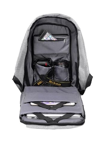 Anti-theft Notebook Backpack With USB Charger Port Black/Grey