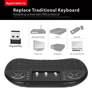 2.4GHz LED Backlit Wireless Keyboard With Touchpad Mouse Black