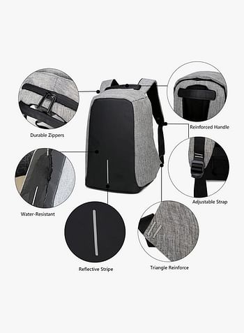 Anti Theft Backpack With USB Charging Port Grey/Black