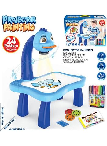 Adjustable Rotating Kids Painting Projector With 12 Colour Markers And 24 Patterns To Trace