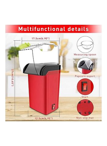 Hot Air Popcorn Machine 1200w, Quick To Complete Healthy Food In 2-3 Minutes 1.8 L 1200.0 W JYDQ-01H Red