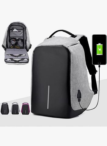 Anti Theft Backpack With USB Charging Port Grey