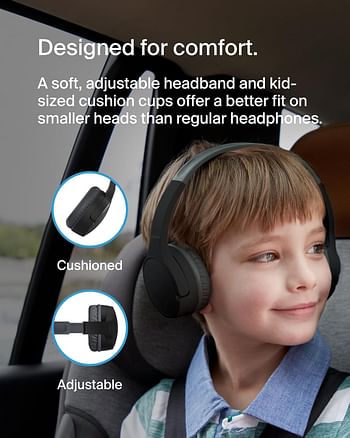 Belkin SoundForm Mini Kids Headphones with Built in Microphone On Ear Headsets Girls and Boys For Online Learning School Travel Compatible with iPhones iPads Galaxy and more - Black