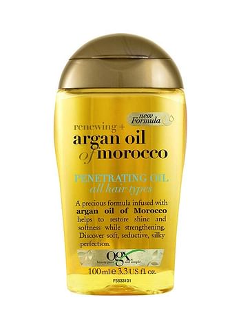 Ogx, Hair Oil, Renewing+ Argan Oil Of Morocco, Penetrating Oil, All Hair Types - Yellow 100ml