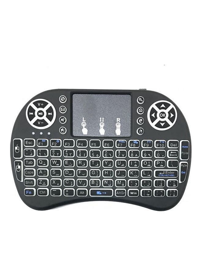 Backlit Mini Wireless Keyboard Arabic English Usb 2.4 G Backlight With Touchpad Built In Lithium Battery 92 Keys Qwerty Multi Finger For Android Tv Box- Tablet And Computer Black