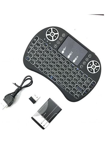 Backlit Mini Wireless Keyboard Arabic English Usb 2.4 G Backlight With Touchpad Built In Lithium Battery 92 Keys Qwerty Multi Finger For Android Tv Box- Tablet And Computer Black