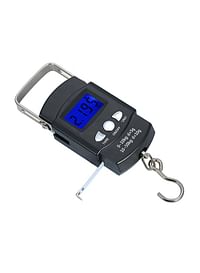 Portable Digital Backlit LCD Screen Fish Hook Hanging Luggage Scale Black