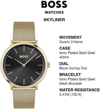 BOSS Men's SKYLINER Ultra Slim Quartz 40mm Watch Water Resistant Premium Minimalistic Timepiece for Business and Casual Wear