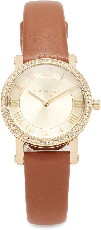 Michael Kors Petite Norie Women's Gold Dial Leather Band Watch - MK2697